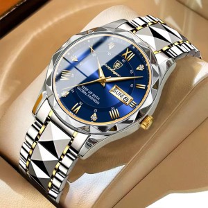 POEDAGAR 615 Diamond Cut Watch For Men Waterproof Calendar Luminous Stainless Steel Band Wrist Watch Fashion Business Quartz Watch Man